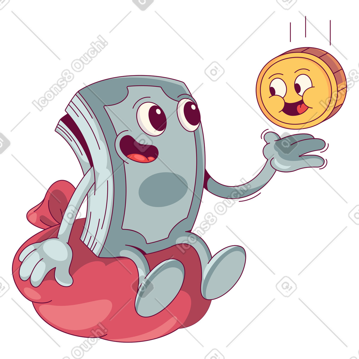Geldfiguren, banknoten und münzen animierte Illustration im Handy-Stil als Download in GIF, Lottie (JSON), AE