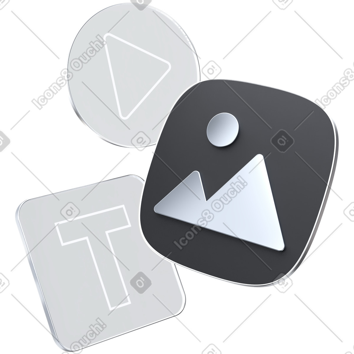 Media controls and content creation icons for digital interface-Illustration im 3D Pro-Stil als Download in PNG, SVG