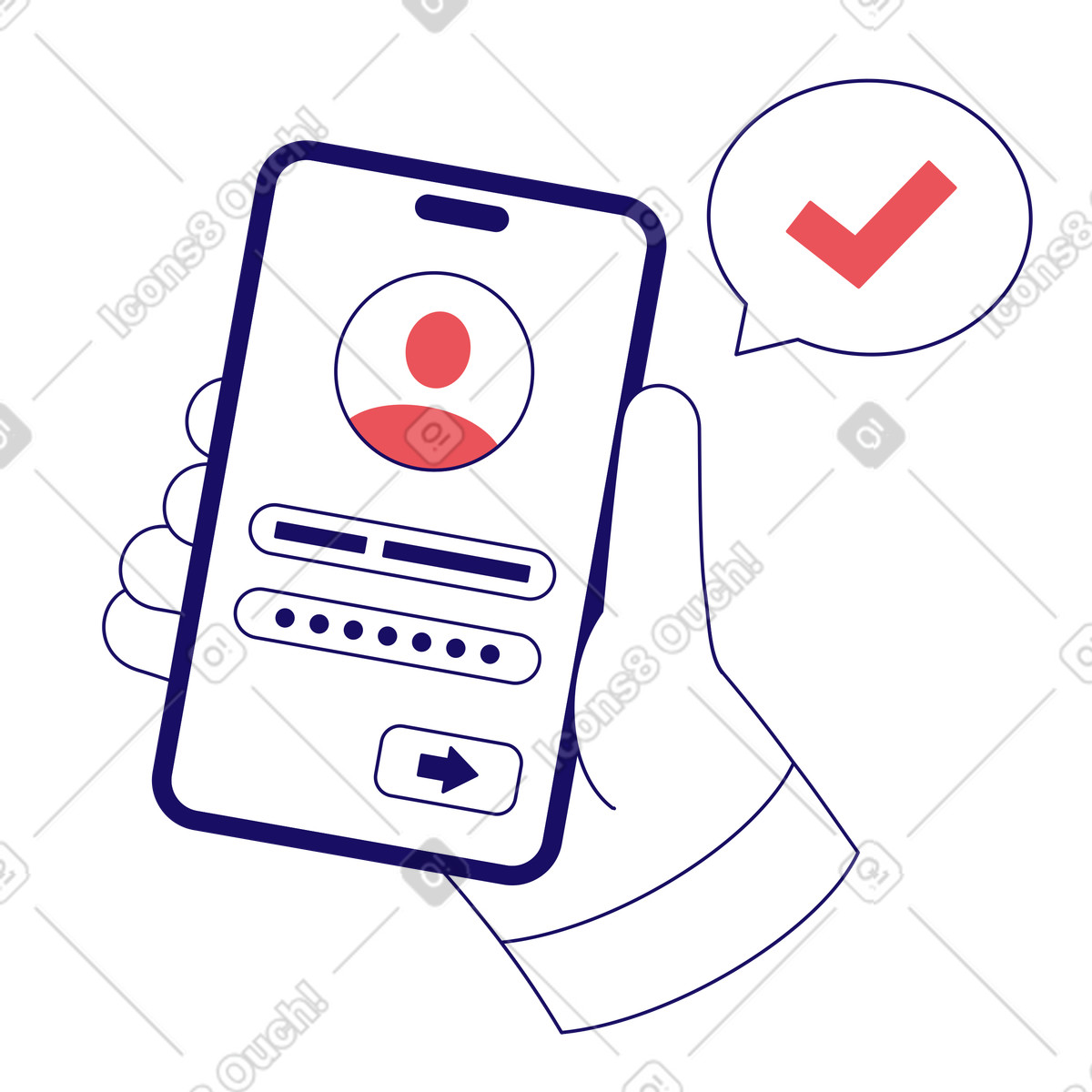User authentication in mobile application illustration Bendy style download PNG, SVG