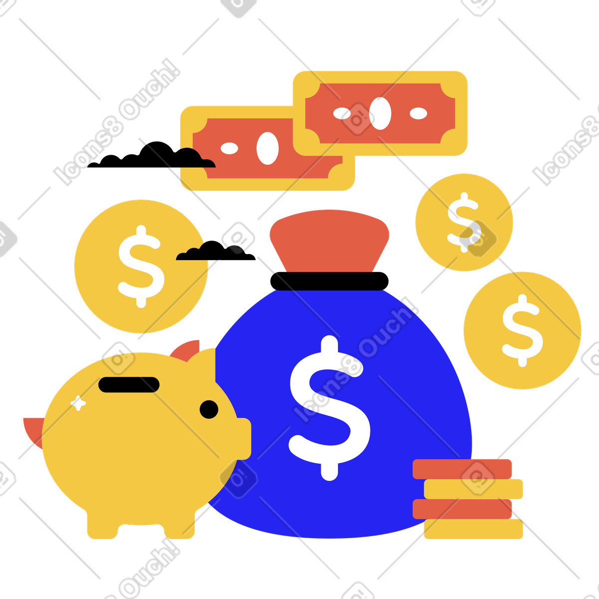 Risparmiare denaro in un salvadanaio illustrazione stile Flat scarica PNG, SVG