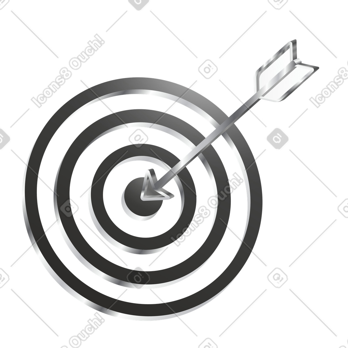 Illustration Flèche atteignant le centre de la cible, réussite d'un objectif et précision dans style Token à télécharger aux formats PNG, SVG