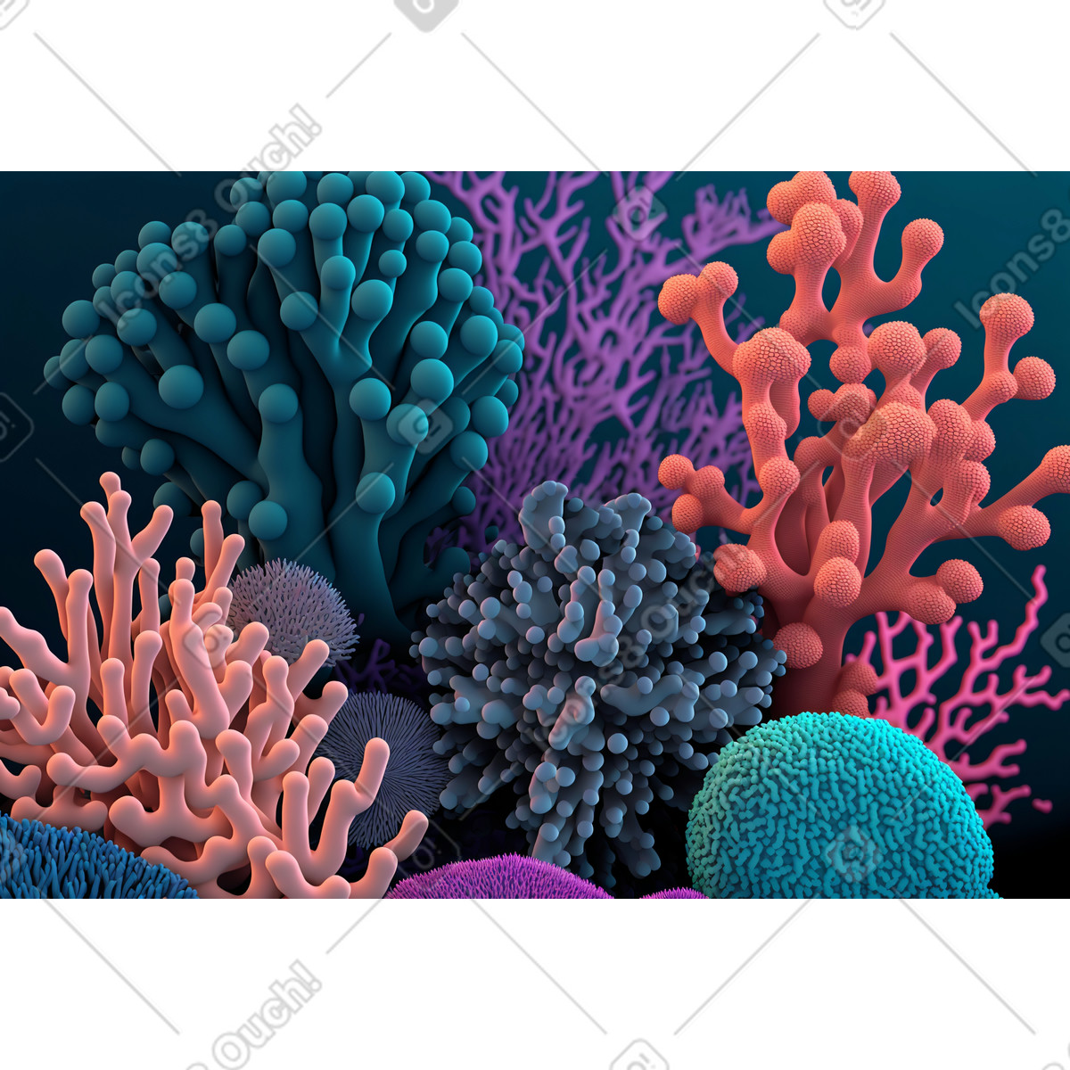 Ilustración Fondo de corales diferentes colores 3d en estilo Experimental a descargar en PNG y SVG