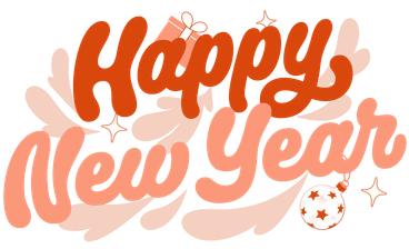 Happy New Year text with festive decorations - Orange style illustration