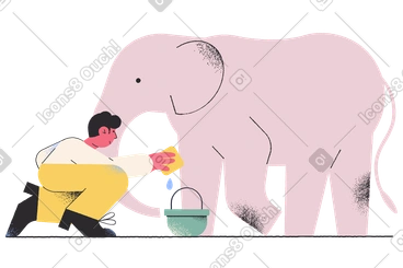 Man washing an elephant at wildlife sanctuary PNG, SVG