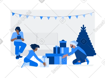 Famille préparant des cadeaux pour noël PNG, SVG