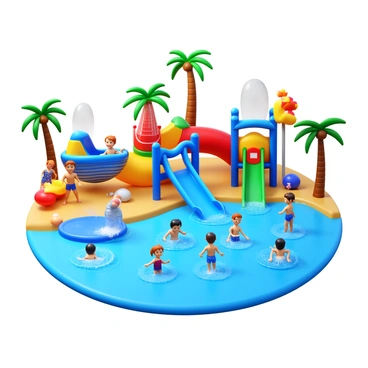 A nautical-themed playground with water jets designed as geysers and waves