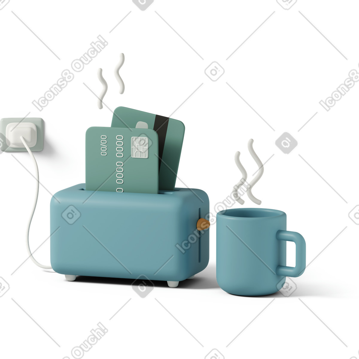 Ilustração de Credit cards baked in toaster em no estilo 3D Casual life para baixar em PNG, SVG