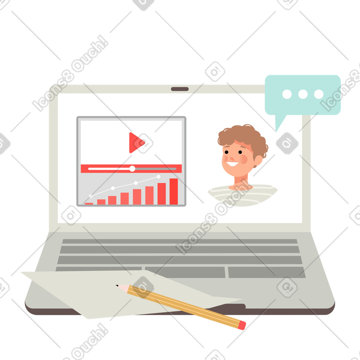 Education video on the laptop illustration in Lagom style download in PNG, SVG
