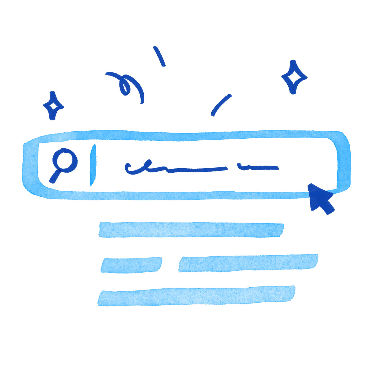 Search bar interface with cursor icon and result list lines illustration in Tint style download in PNG, SVG