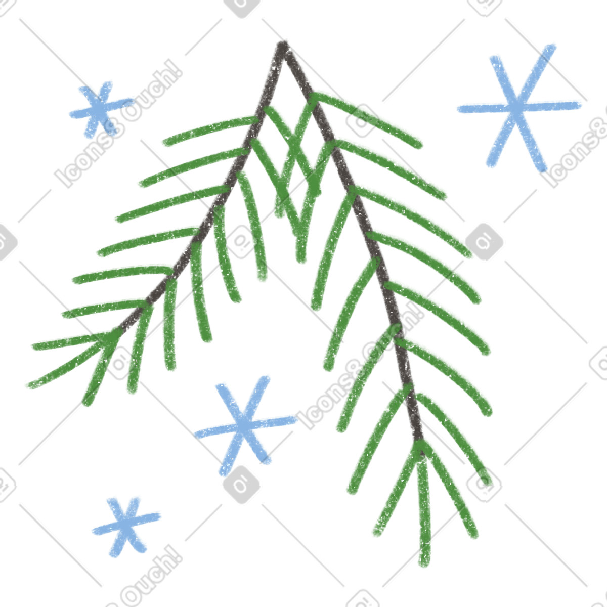 Handdrawn christmas tree branch-Illustration im Experimental-Stil als Download in PNG, SVG