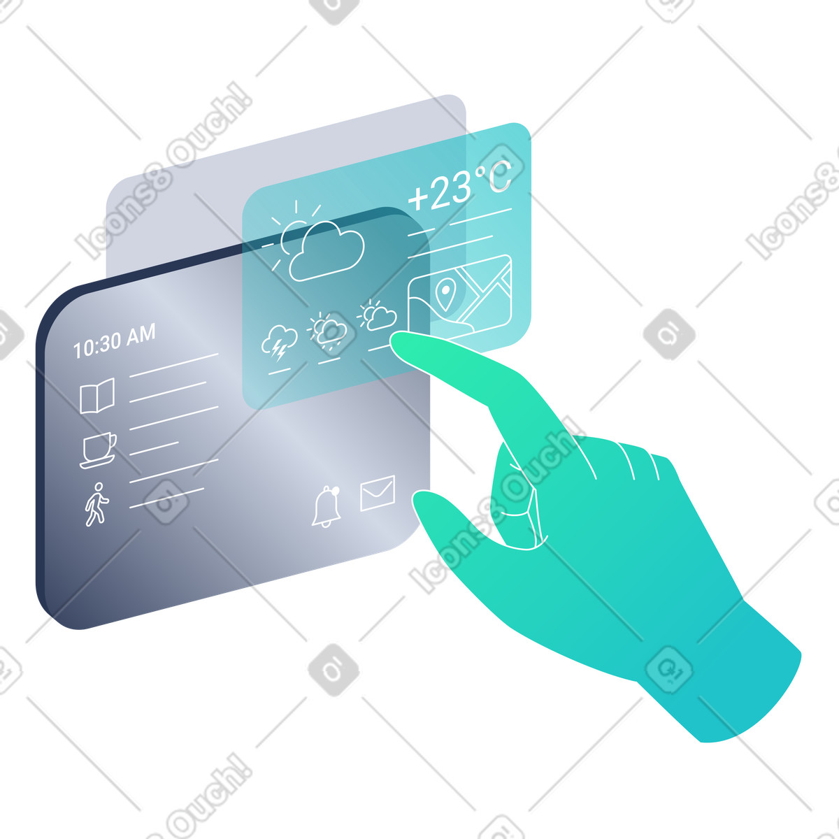 Ilustraci&oacute;n Espejo inteligente interactivo con pantalla t&aacute;ctil para informaci&oacute;n diaria y aumentada iot. en estilo Lucent a descargar en PNG SVG