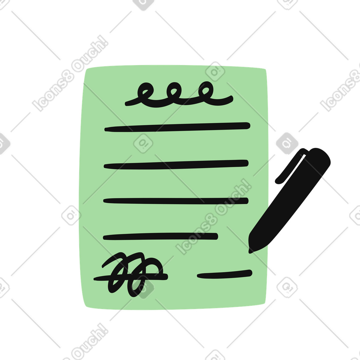 Ilustração de Contract document with signature line and pen signing agreement em no estilo Organic para baixar em PNG, SVG