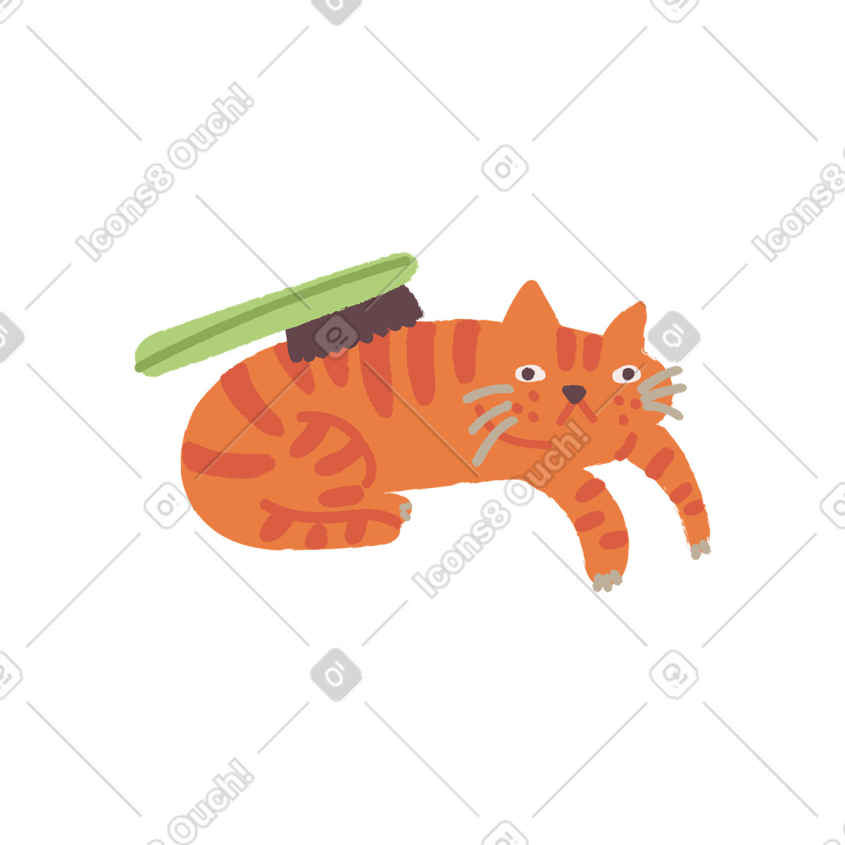 Grooming cat and brushing its fur illustration in Ginger style download in PNG, SVG