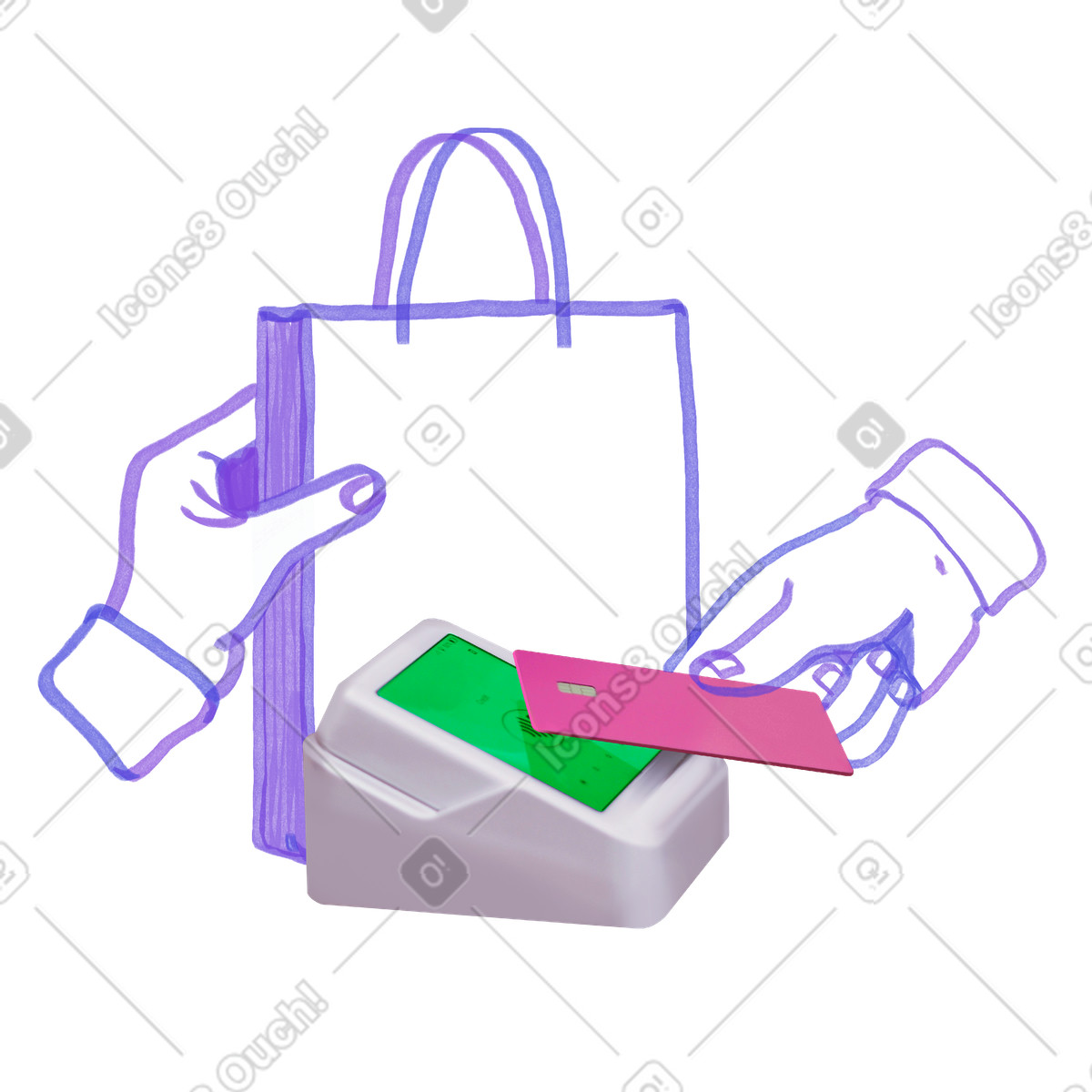 Modello di business da cliente a e terminale pagamento illustrazione in stile Marker scarica in PNG, SVG