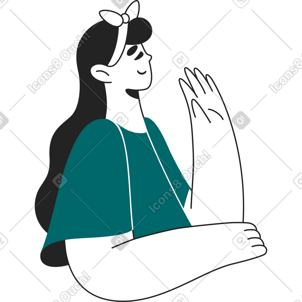 Ragazza con un fiocco in testa illustrazione stile Sammy Line scarica PNG, SVG