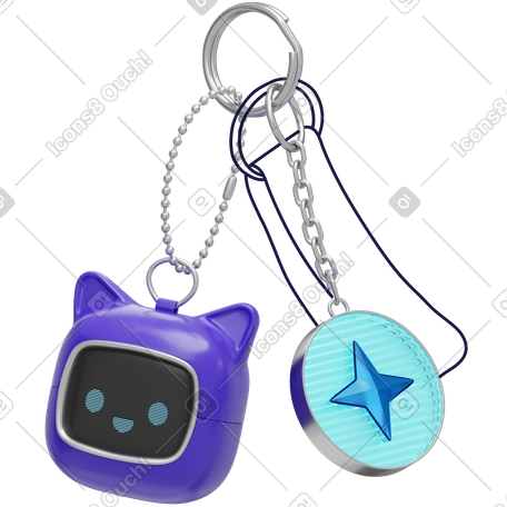 3D Porte-clés chat robot avec breloque étoile bleue, accessoires gadgets technologiques PNG, SVG