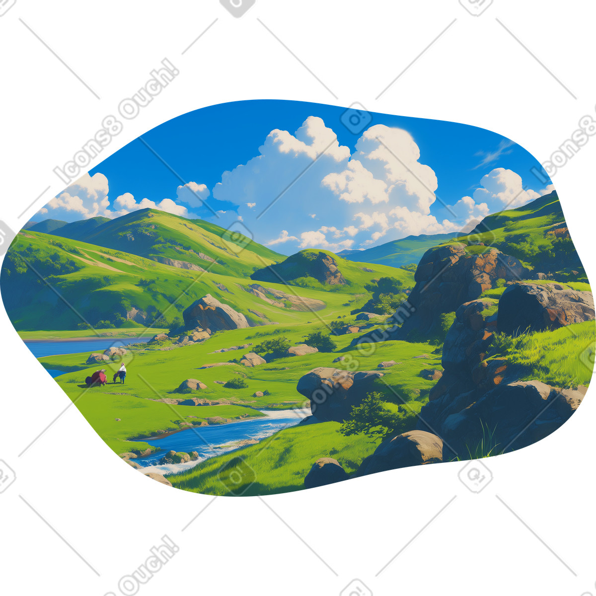 Highland green landscape background illustration in Scenes style download in PNG, SVG