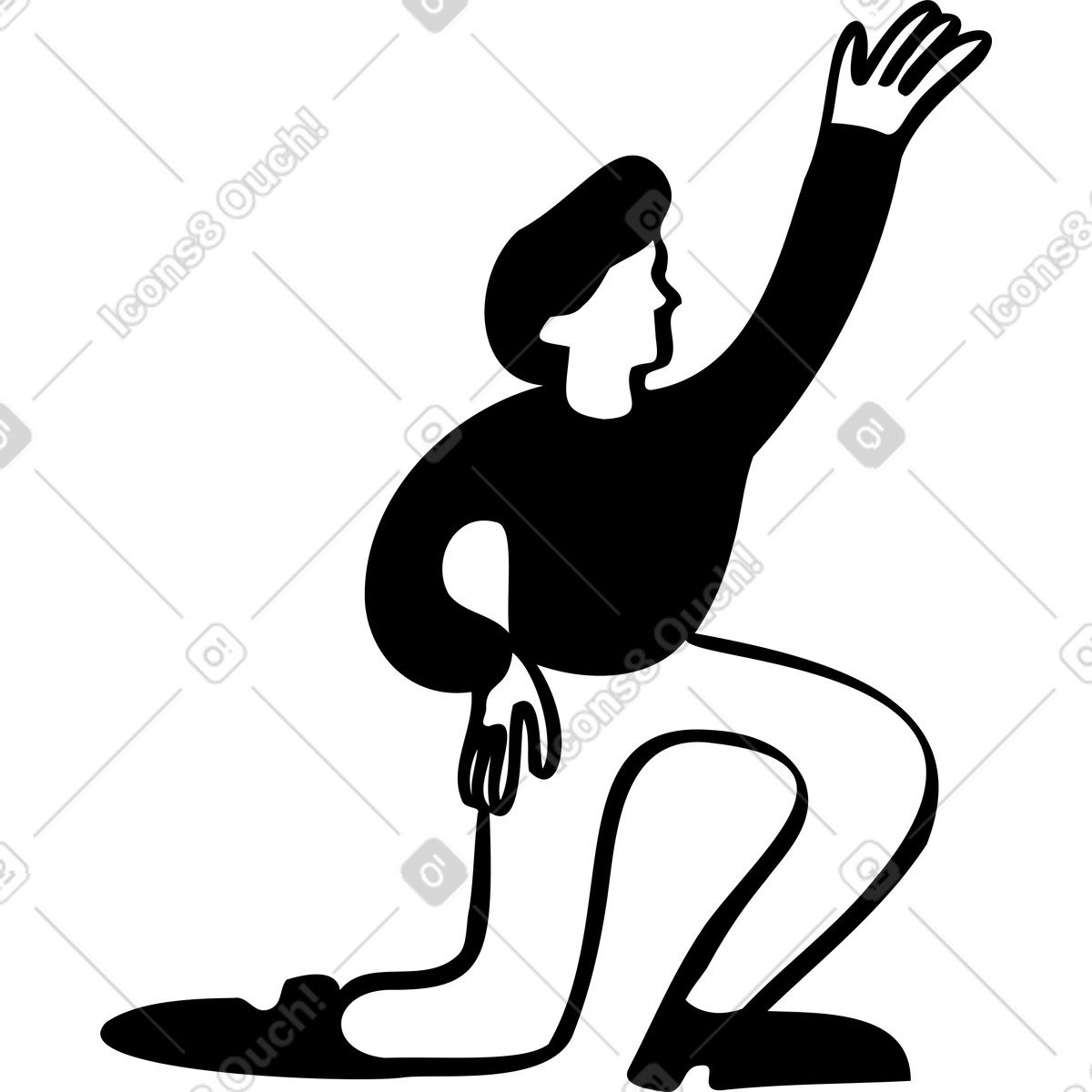 Man on one knee with his arm up illustration in Journal style download in PNG, SVG