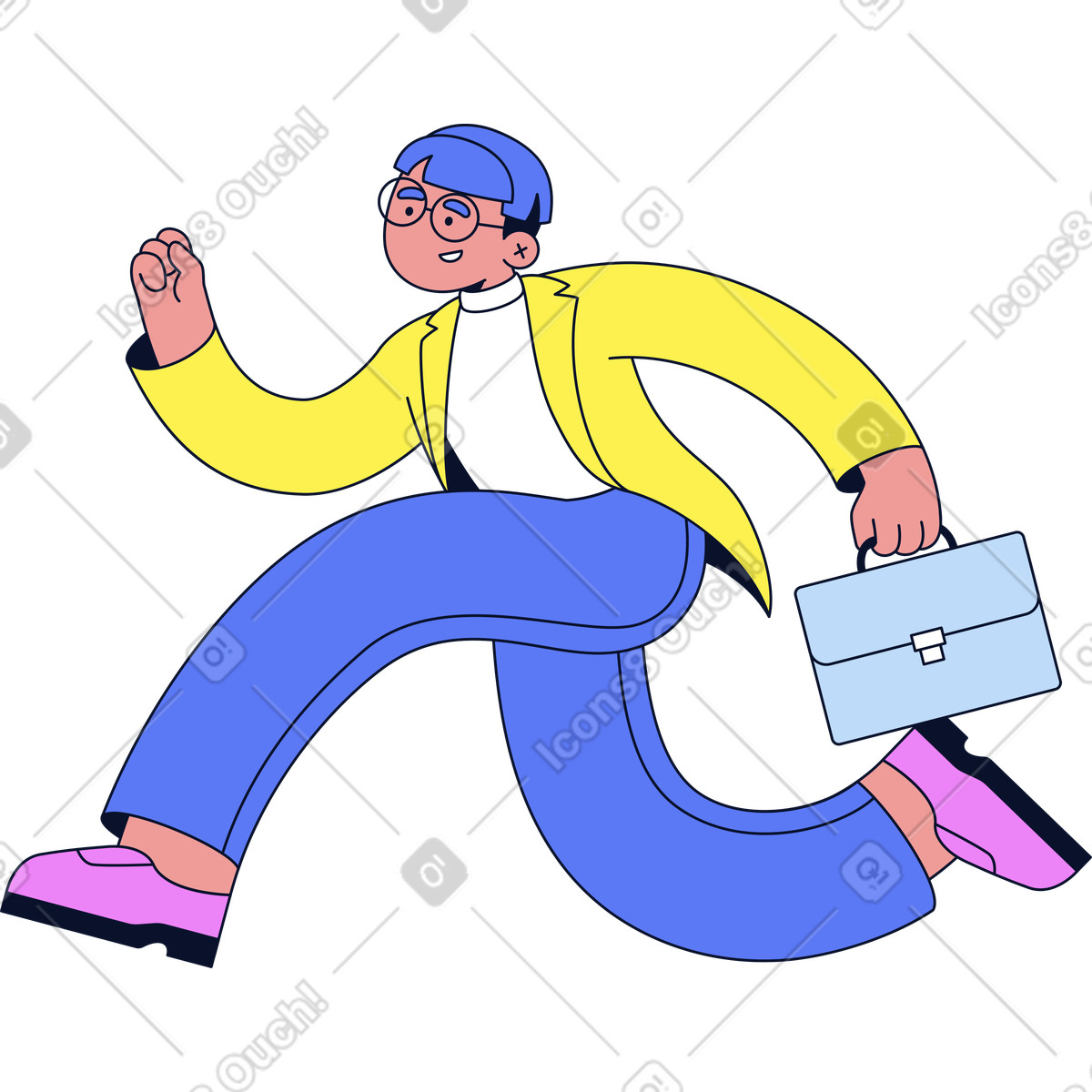 Man with briefcase running illustration in Flexy style download in PNG, SVG