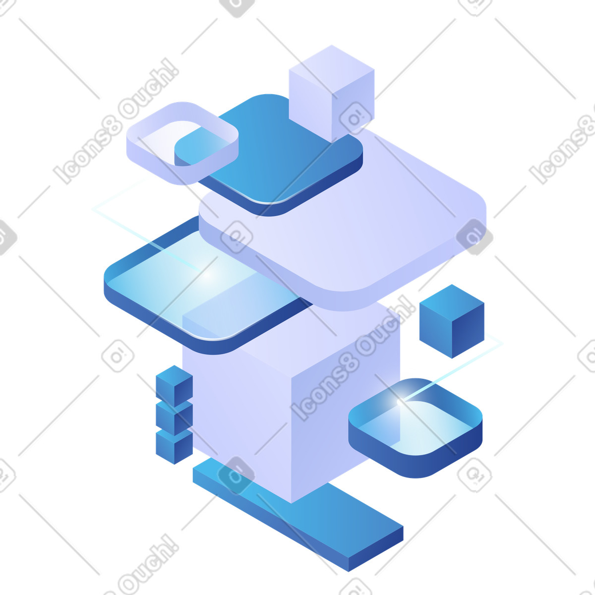 Stacked cubes and panels, AI Enabled System Integration, Connected Technology Ecosystem illustration in Quantum style download in PNG, SVG