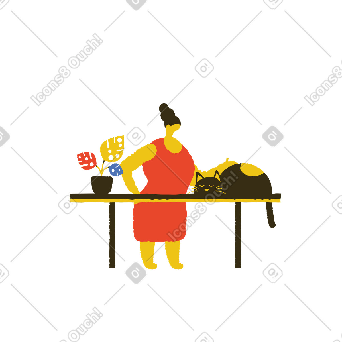 Stroking the cat illustration in Bermuda style download in PNG, SVG