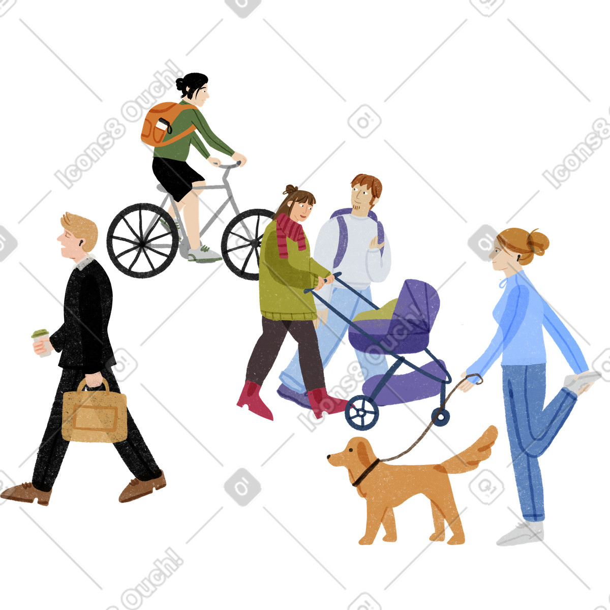 Ilustración Calles muy transitadas: gente caminando afuera en estilo Public a descargar en PNG y SVG