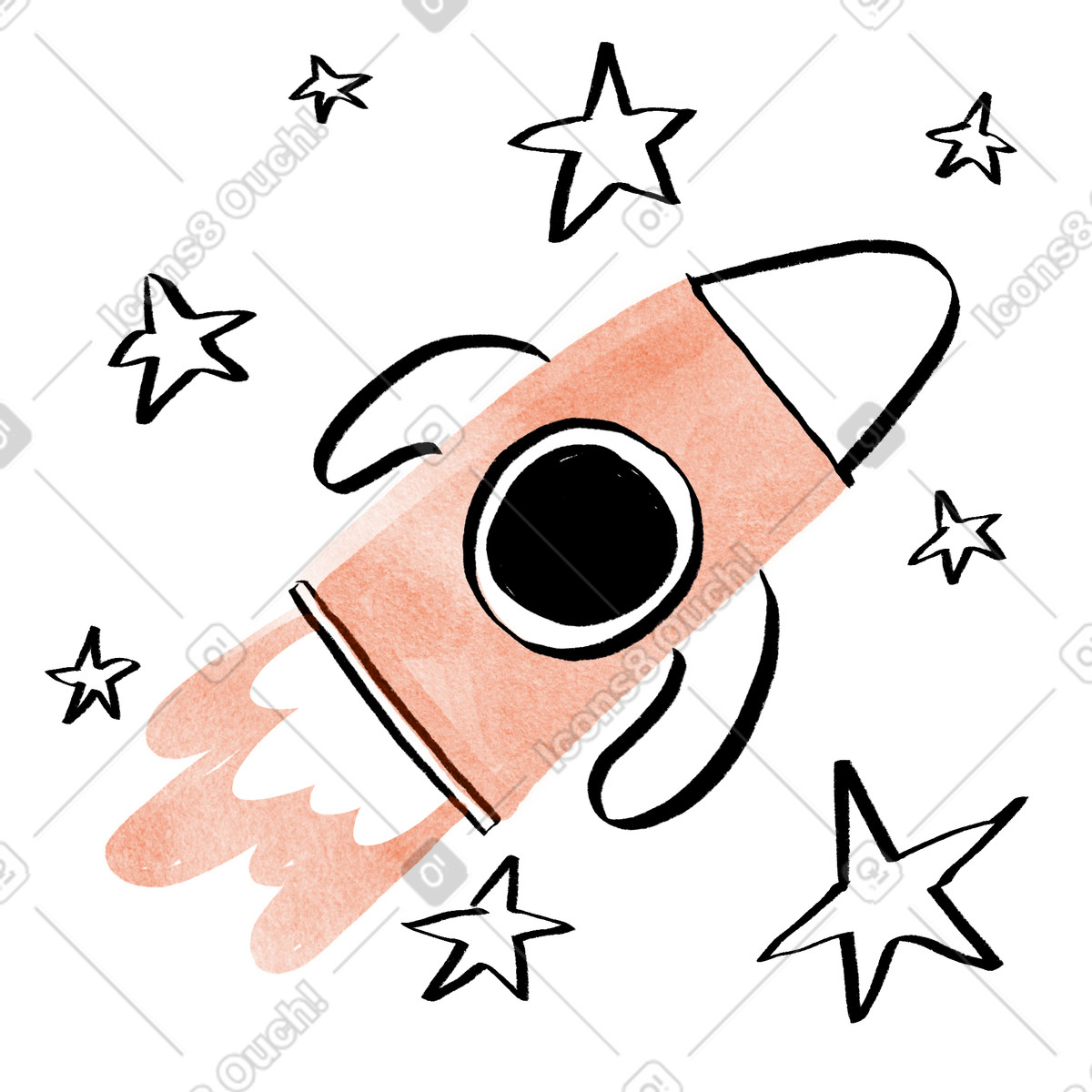 Hand-drawn animation スタイルの Innovation rocket blasting forward for startup business and entrepreneurial venture のイラストをPNG、SVG形式でダウンロード
