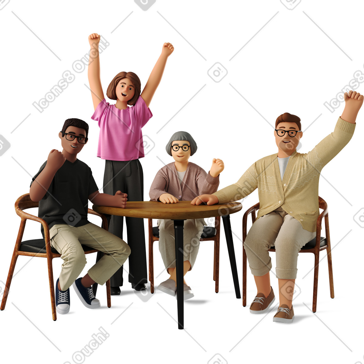Иллюстрация Four happy colleagues в стиле 3D Business — скачать в форматах PNG, SVG