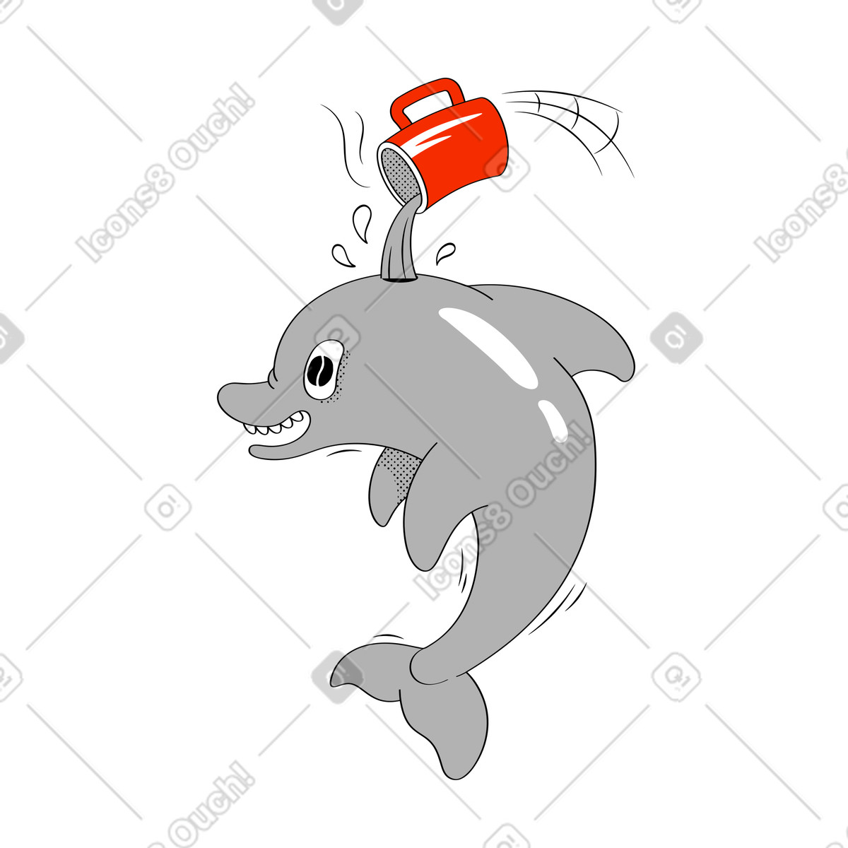 Dolphin drinking coffee illustration in Looney style download in PNG, SVG