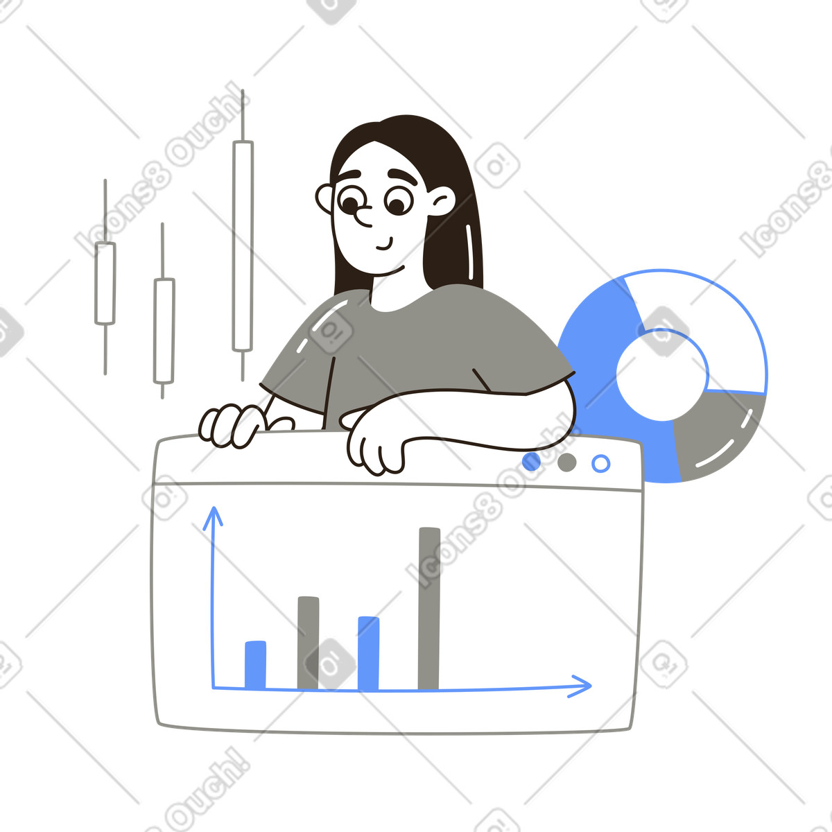 Visualizzazione professionale di grafici e diagrammi, flusso lavoro business intelligence illustrazione in stile Plain scarica in PNG, SVG