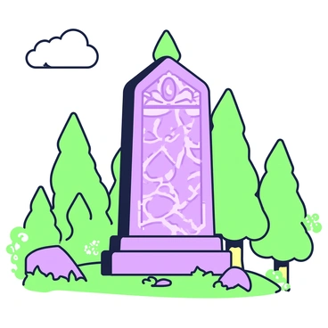 An ancient monument stands tall, covered in intricate engravings. The surface of the monument features a series of detailed quadratic curves that flow gracefully across the stone. Surrounding the monument, there is a dense forest with tall trees, their trunks visible in the background. The ground is slightly uneven, covered with patches of grass and small rocks. The sky above is clear, allowing sunlight to illuminate the engraved patterns on the monument, highlighting the craftsmanship of the ancient design. An air of mystery surrounds the scene, inviting exploration and curiosity.