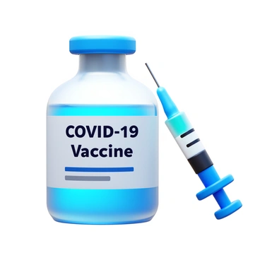 A close-up of a vaccine vial filled with a clear liquid. The vial has a label that reads "COVID-19 Vaccine" in bold letters. Nearby, a sterile syringe with a needle is positioned, its plunger slightly pulled back. The background is softly blurred, emphasizing the vial and syringe. Light reflects off the glass of the vial, highlighting its round shape and the contents inside.
