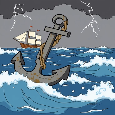 An anchor keeping a ship steady in a stormy sea