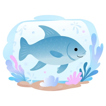 A large cod fish with shimmering iridescent scales swims gracefully in a crystal-clear underwater scene. The scales reflect a gradient of pastel colors, creating a mesmerizing display. Surrounding the fish are vibrant coral reefs and colorful aquatic plants that sway gently with the current. Tiny bioluminescent creatures glimmer nearby, adding to the magical ambiance. Sunlight filters through the water's surface, casting delicate patterns of light and shadow on the sandy ocean floor. The overall atmosphere is enchanting and filled with a sense of wonder and fantasy.