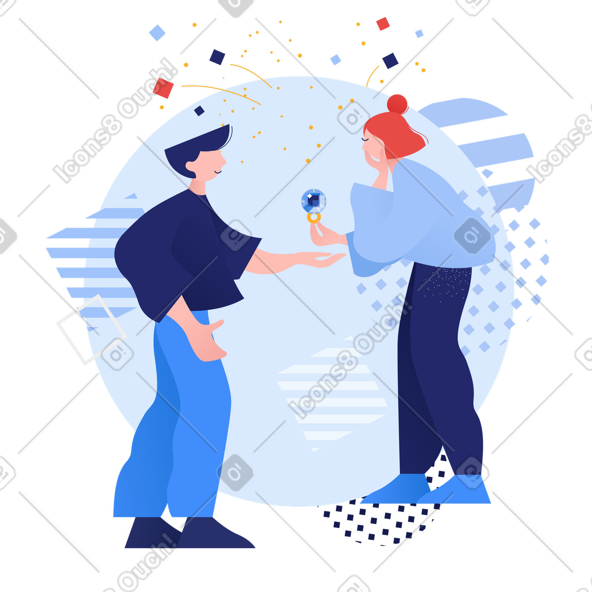 Ilustração de Couple at proposal moment with diamond ring, Romantic gesture or engagement em no estilo Clip para baixar em PNG, SVG