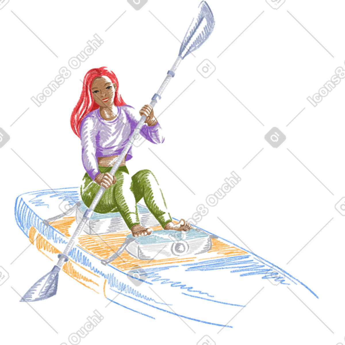 Woman on a paddle board illustration in Sketchbook style download in PNG, SVG
