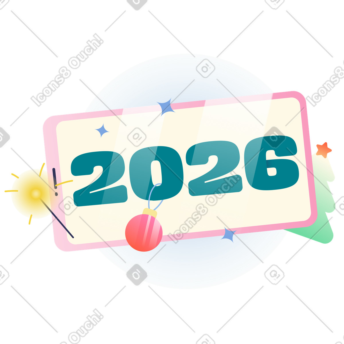 Lettering 2026 con testo di albero natale e scintillante illustrazione in stile Beam scarica in PNG, SVG