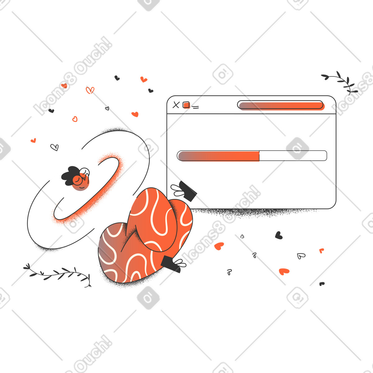 Person waiting for download to finish illustration in Crayon style in PNG, SVG
