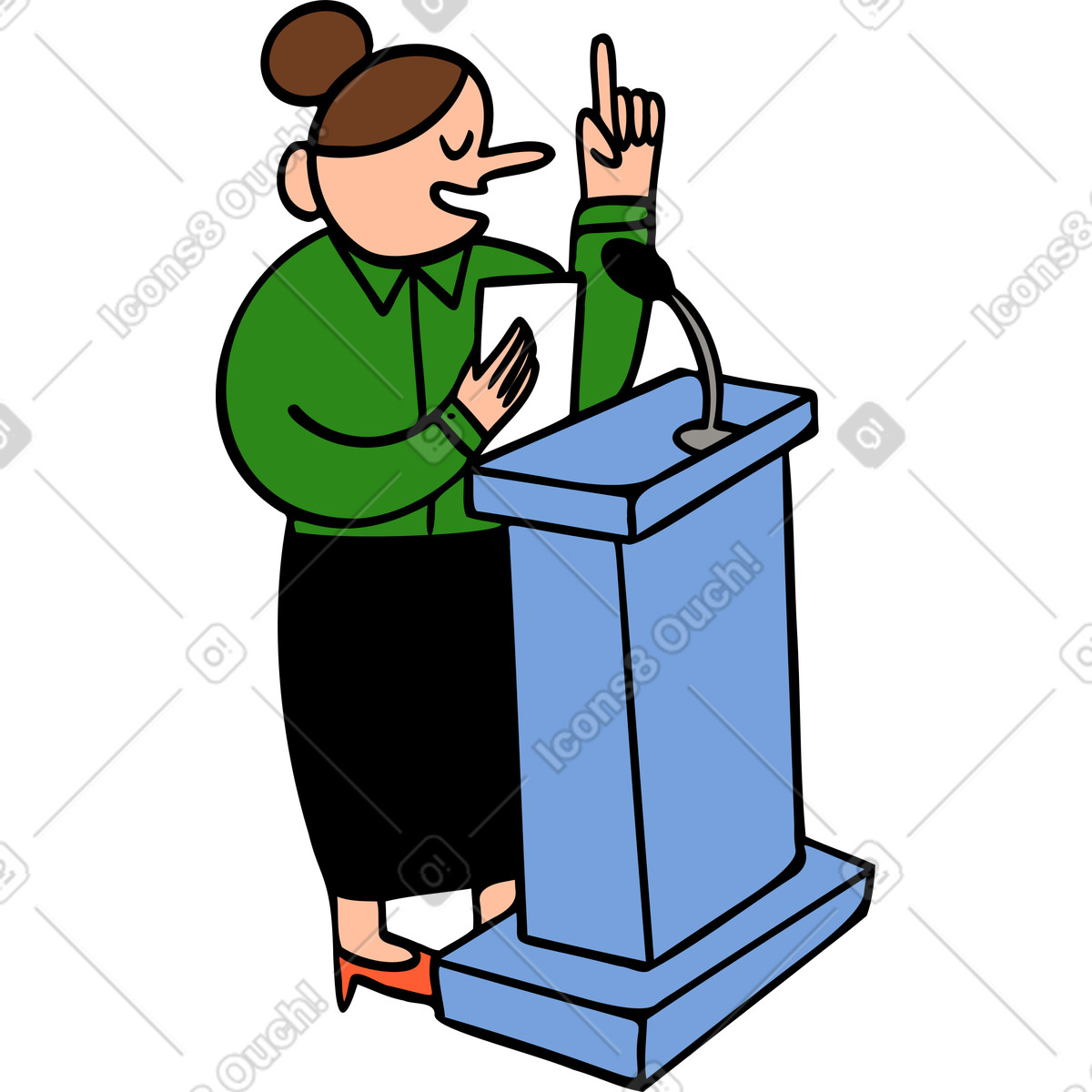 Ilustração de Mulher falando em um pódio no estilo Comic para baixar PNG, SVG