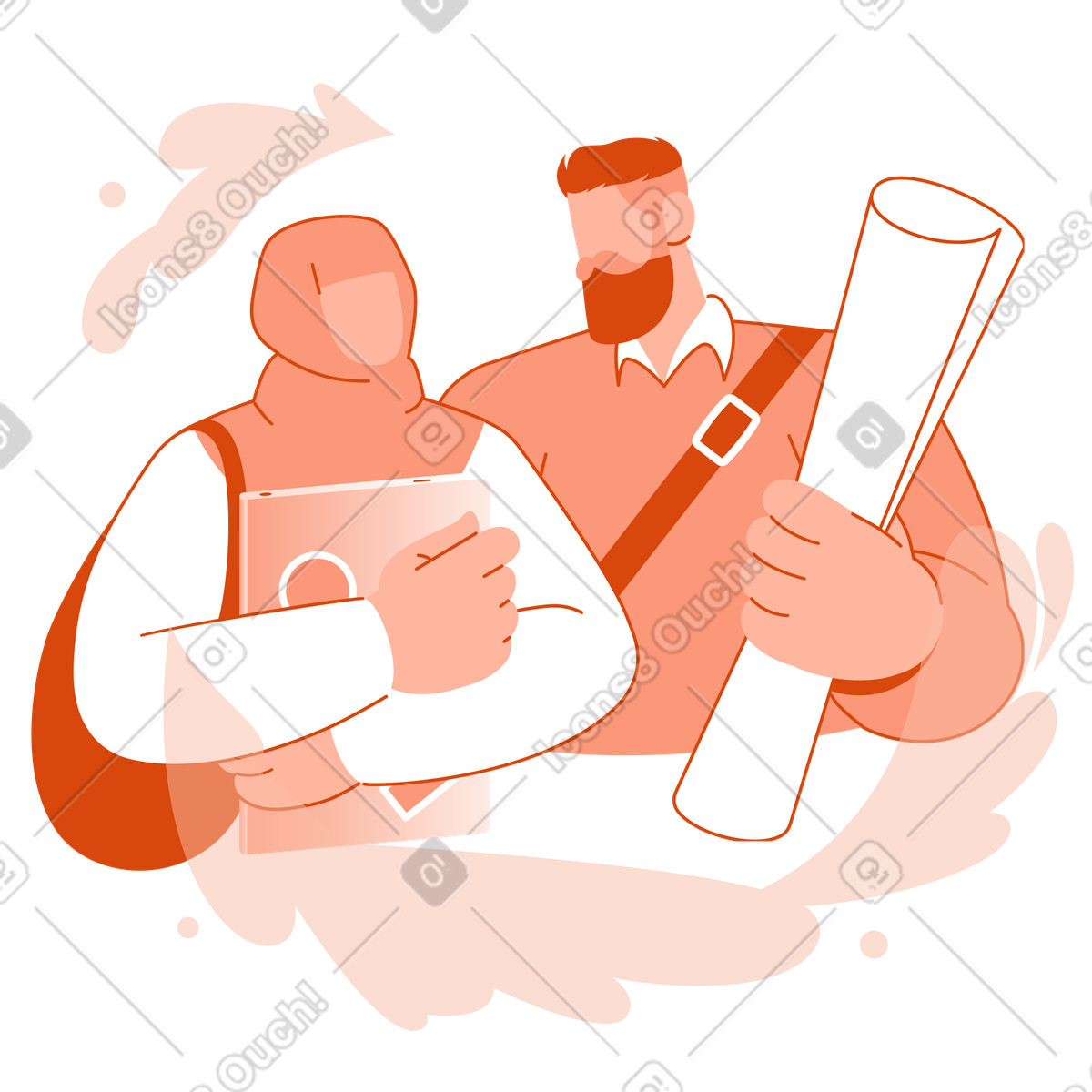 Students on the way to class illustration in Orange style download in PNG, SVG