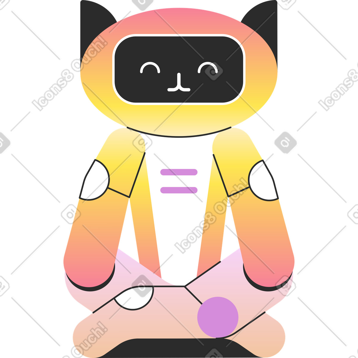 Roboterkatze-Illustration im Marginalia-Stil als Download in PNG, SVG