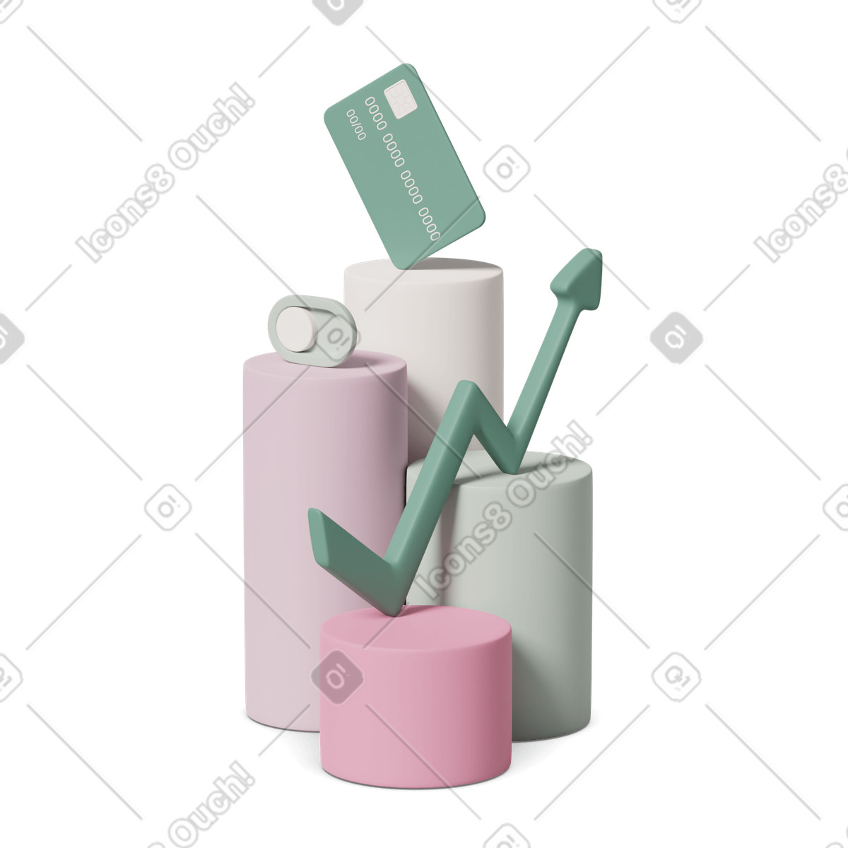 Illustration Credit card and chart column dans le style 3D Casual life à télécharger aux formats PNG, SVG