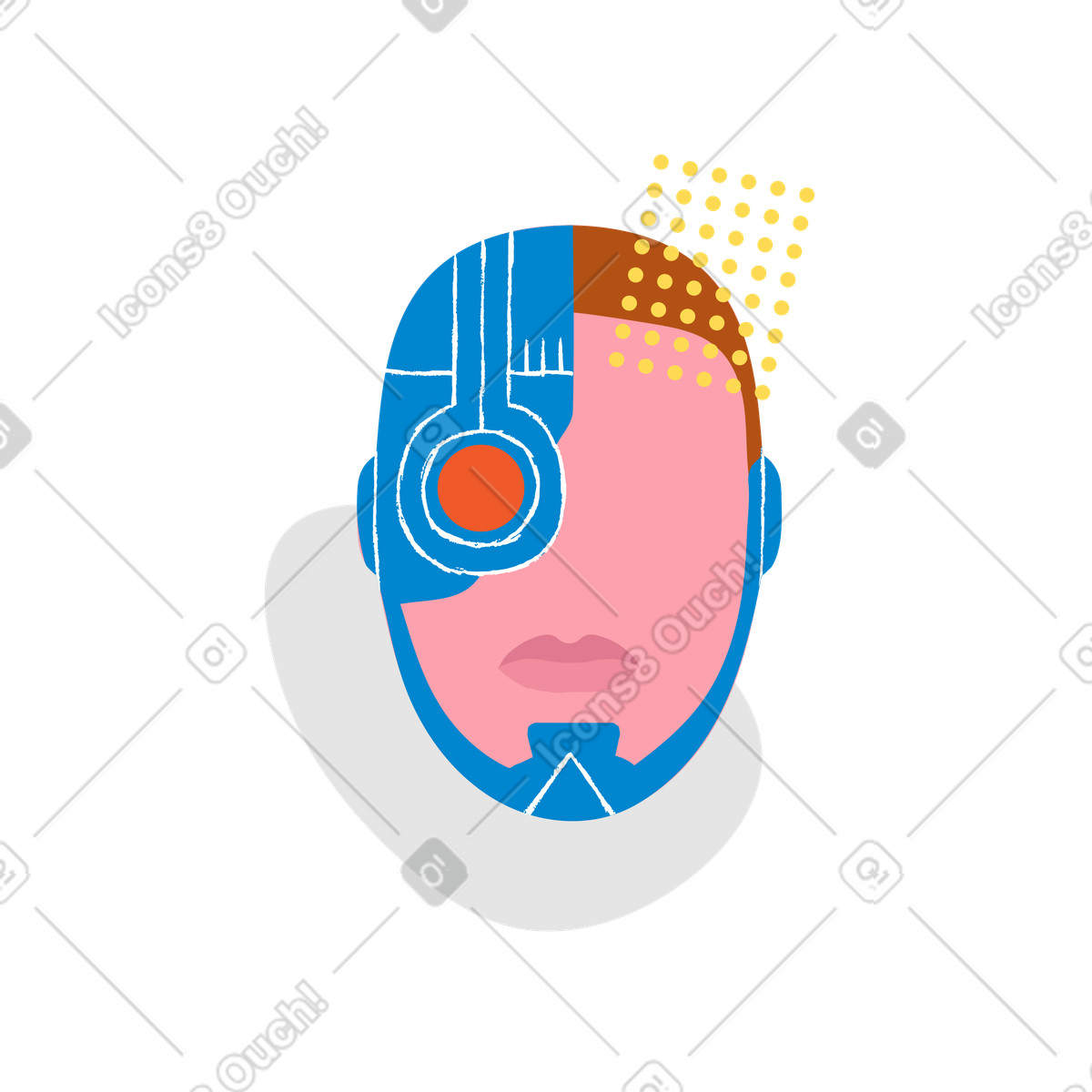 Robotic head with vision illustration in PNG, SVG