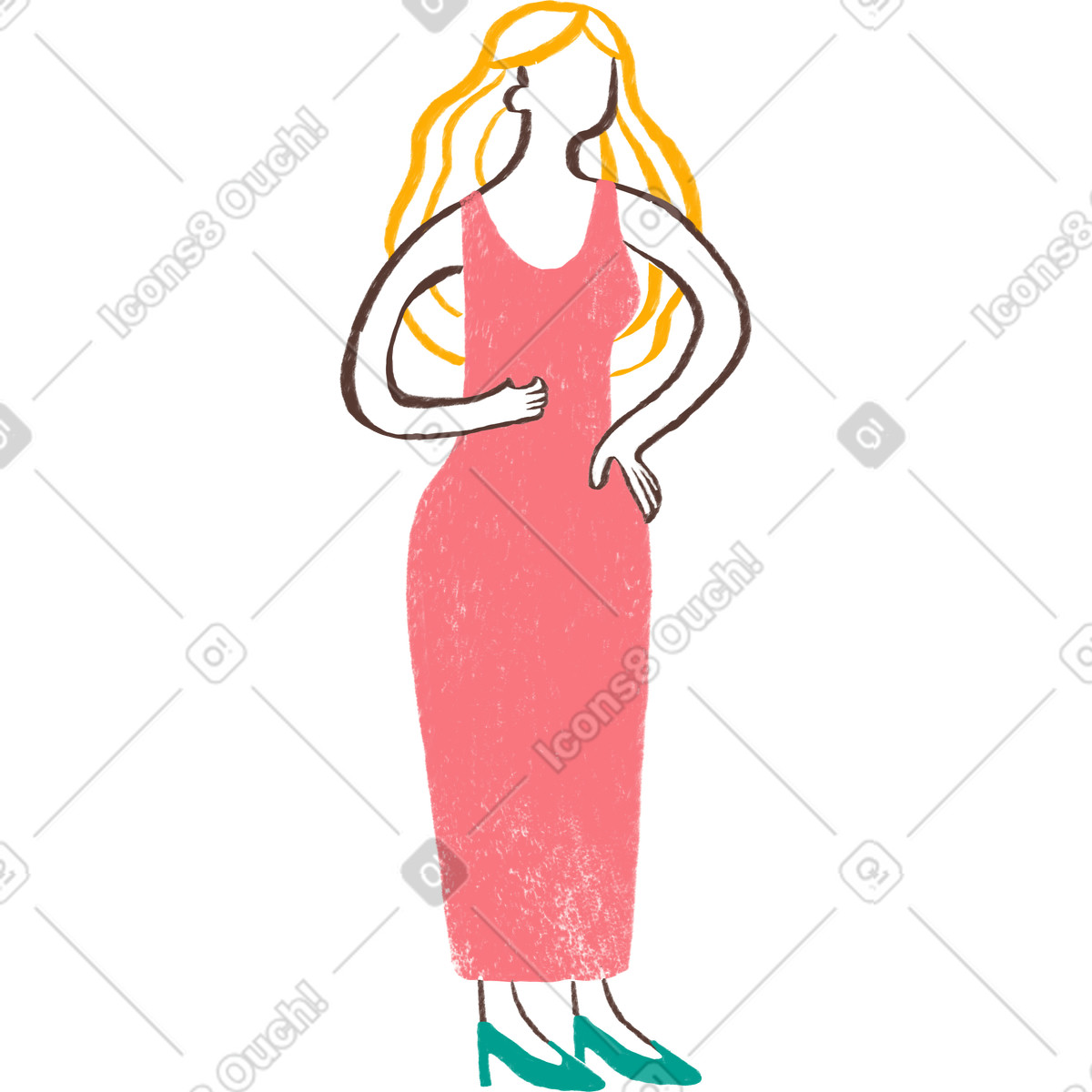 Company スタイルの Woman in a dress standing with her hand on hip のイラストをPNG、SVG形式でダウンロード