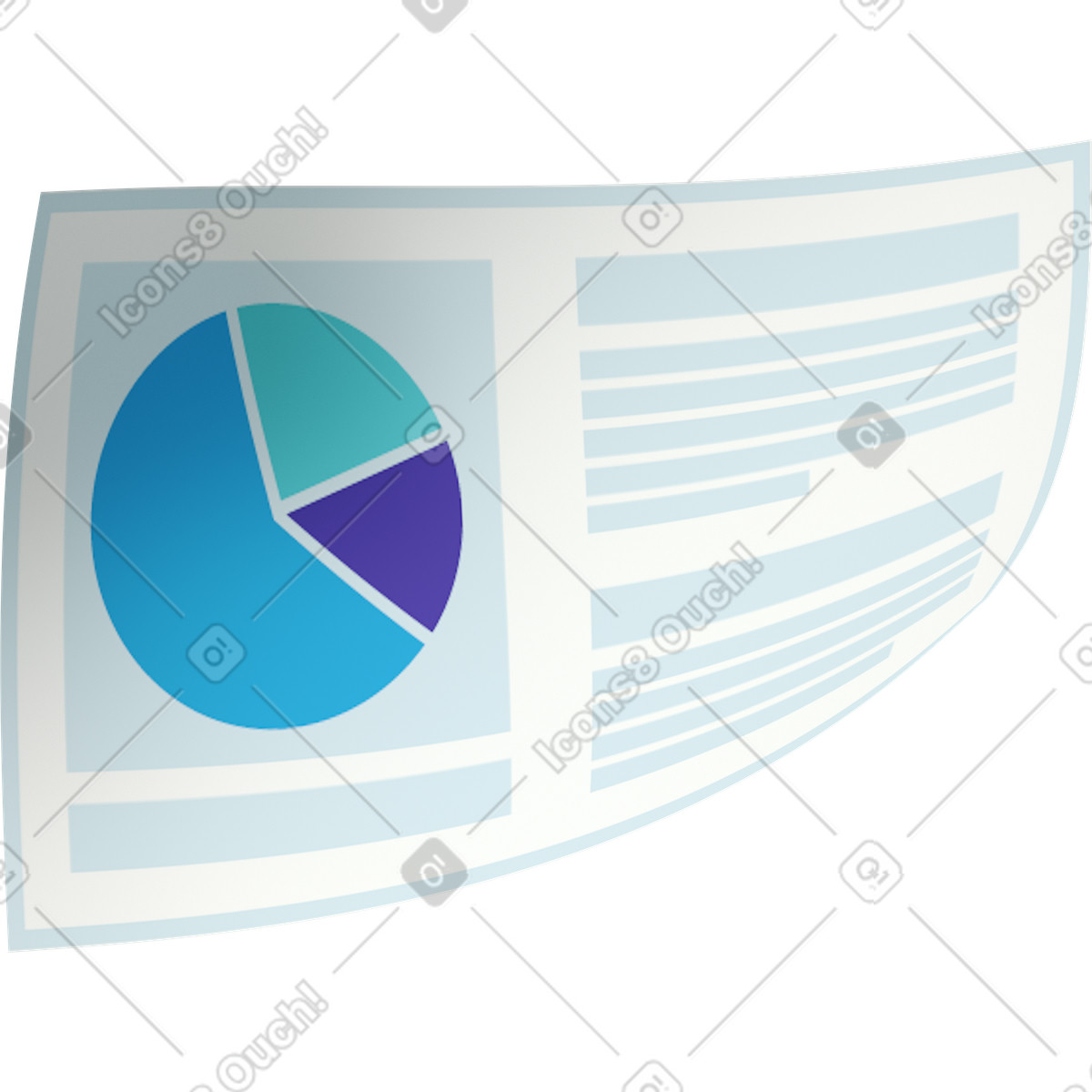 Papierseite mit tortendiagramm und text-Illustration im 3D Business-Stil als Download in PNG, SVG