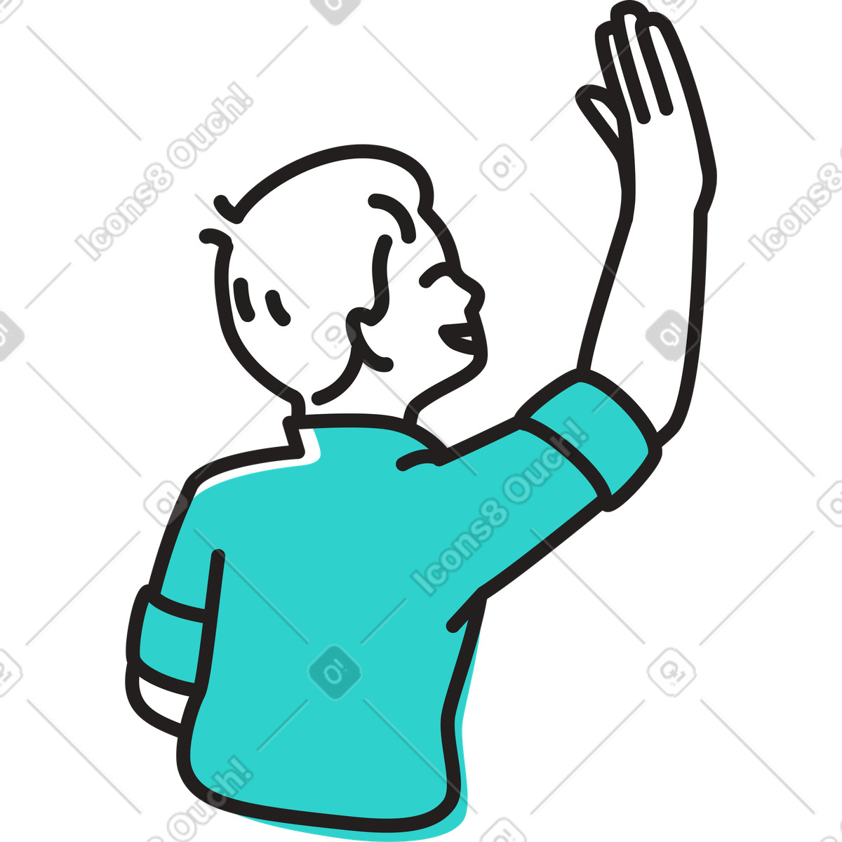 Man with raised hand illustration in Little style download in PNG, SVG