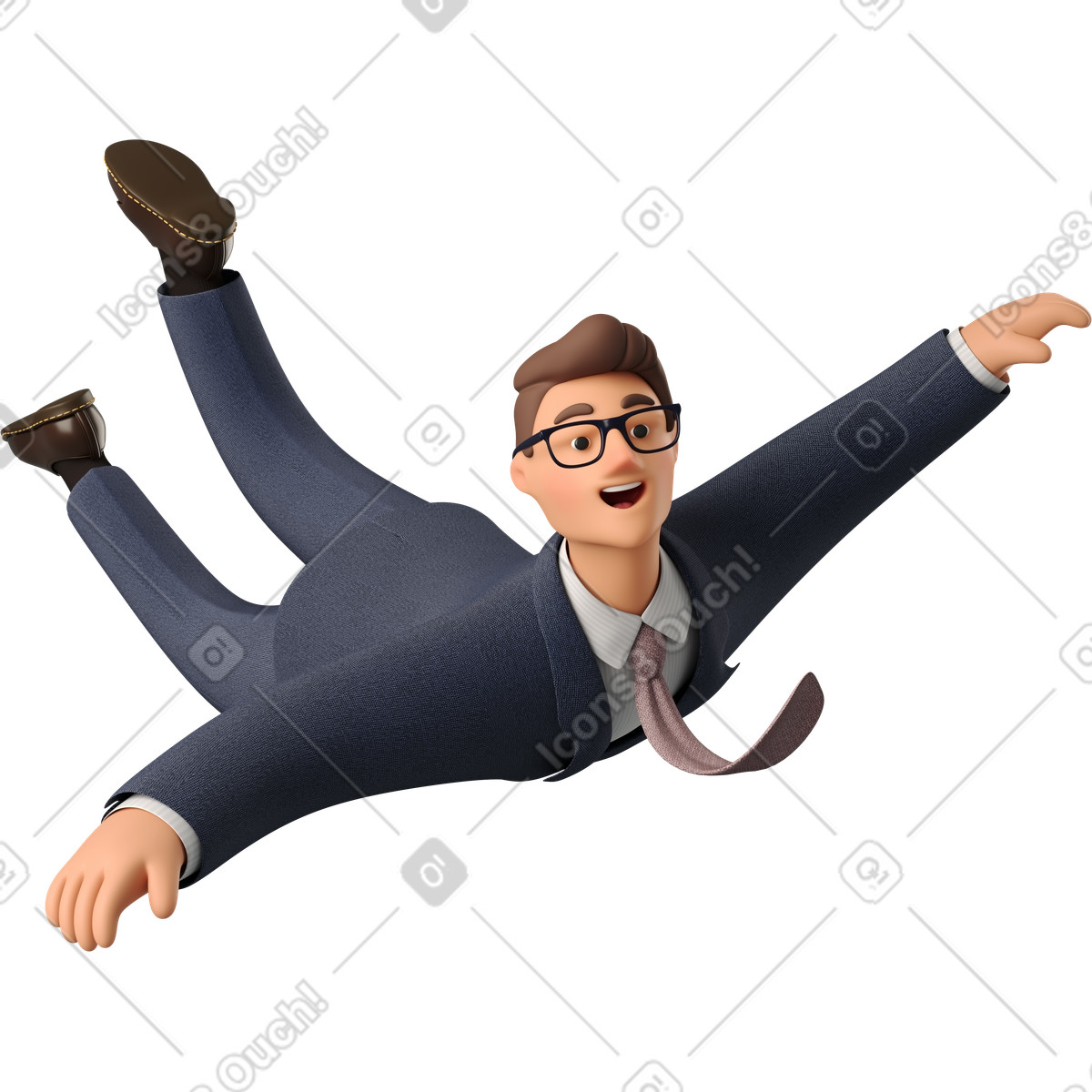 Flying businessman in blue suit illustration 3D Business style download PNG, SVG