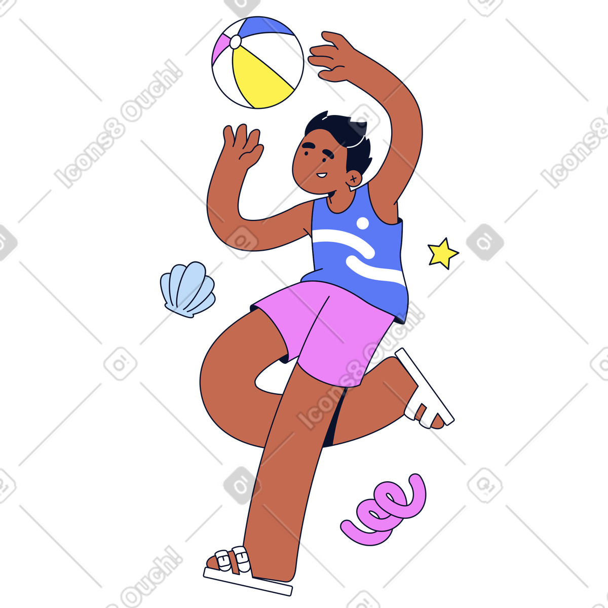 Playing with beach ball, Fun outdoor recreation illustrazione in stile Flexy scarica in PNG, SVG