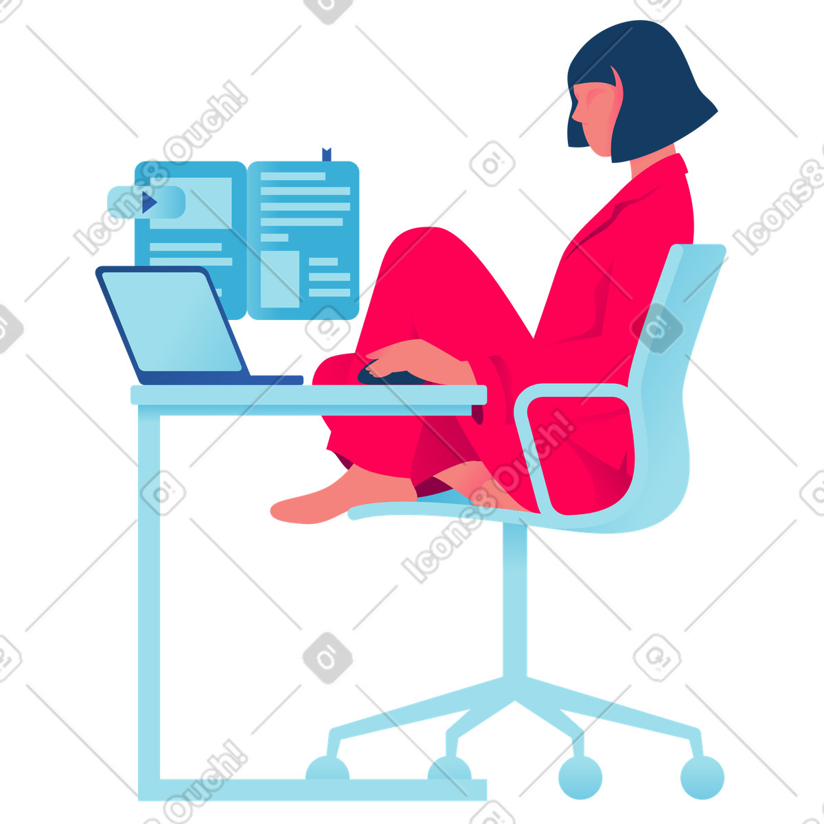 Businesswoman working on laptop, remote work and productivity illustrazione in stile Daily scarica in PNG, SVG