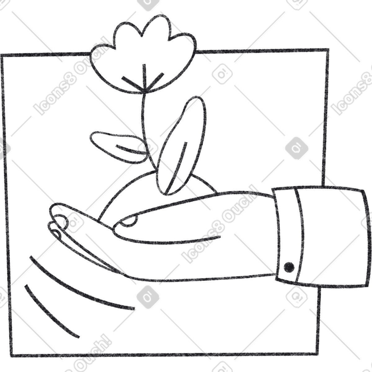 Hand holding a flower growing in the soil illustrazione stile Bonbon Line scarica PNG, SVG